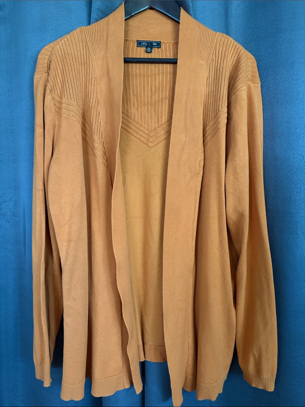 Letty & Me Women's Open-Front Mustard Shawl Collar Cardigan